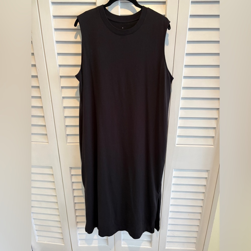 Everlane Dress The Weekend Black TShirt Midi Dress Sleeveless Side Slit Hem XL - Picture 5 of 8